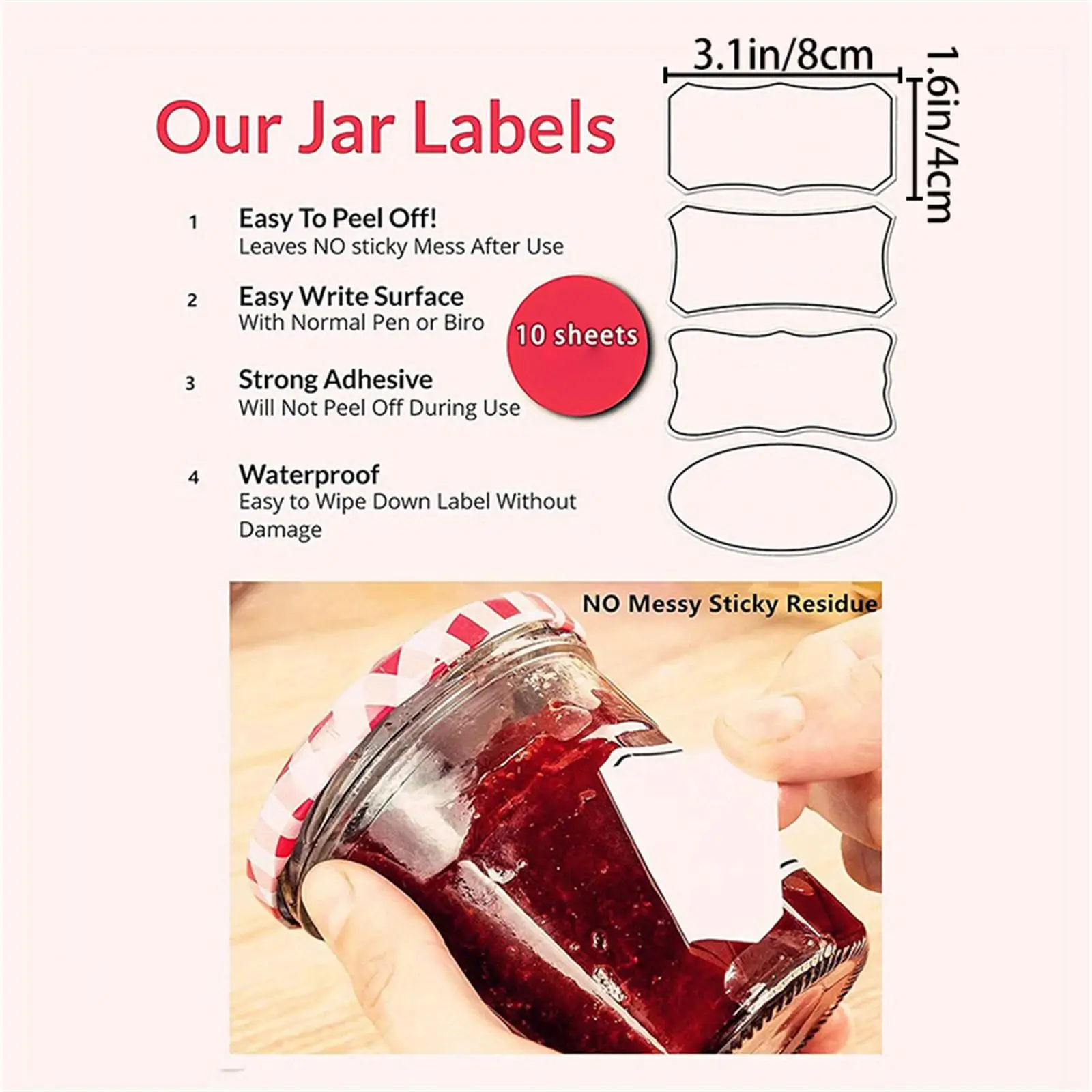 10 Sheets - 1.6*3.1in Four Different Irregular Shape Label Stickers, Writable Classification Stickers, Classification Stickers for Bottles, Cans, and Boxes, Waterproof and Oil-Proof, Easy to Remove, Irregular Blank Stickers, Kitchen Supplies Classification Stickers view 2