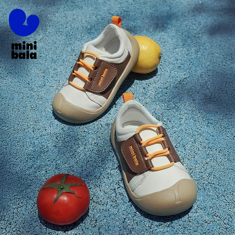 

Mini Balabala Canvas Shoes Kids Lightweight Breathable Soft Sole Indoor Shoes for Boys and Girls with Velcro Strap