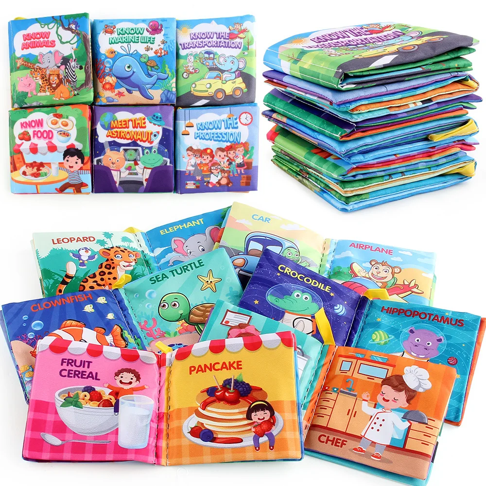 6-delig babydoekboek voor vroeg onderwijs Engels transporthulpmiddel voor scheurbestendige stoffen boekenset voor baby's