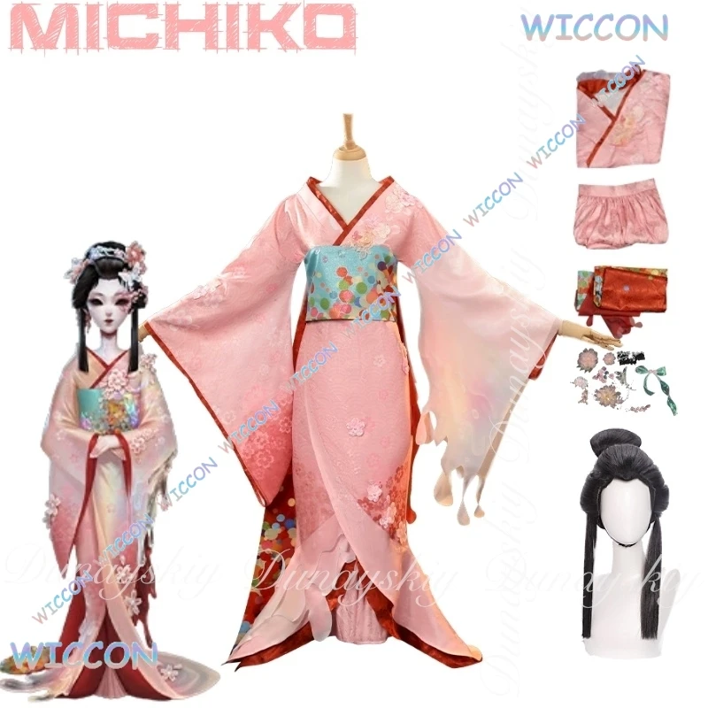 

Michiko Cosplay Wona/Identity V Game One Of Regulators With Black Updo Wig With Melting Tear Amber Pink Dress Cosplay Costume