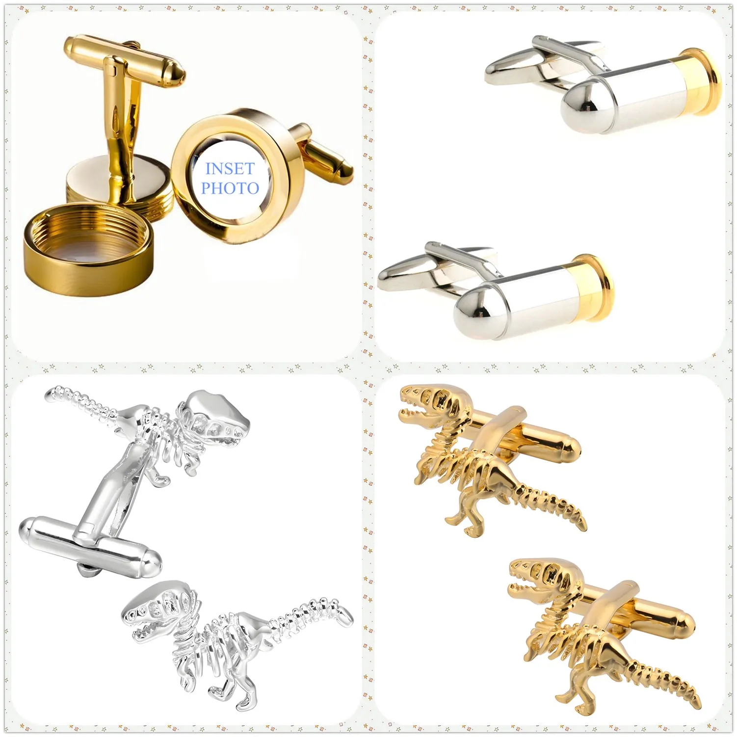 

4 Designs TZG Fashion Photo Cufflink Mens Cuff Link (2 Pairs / Lot)