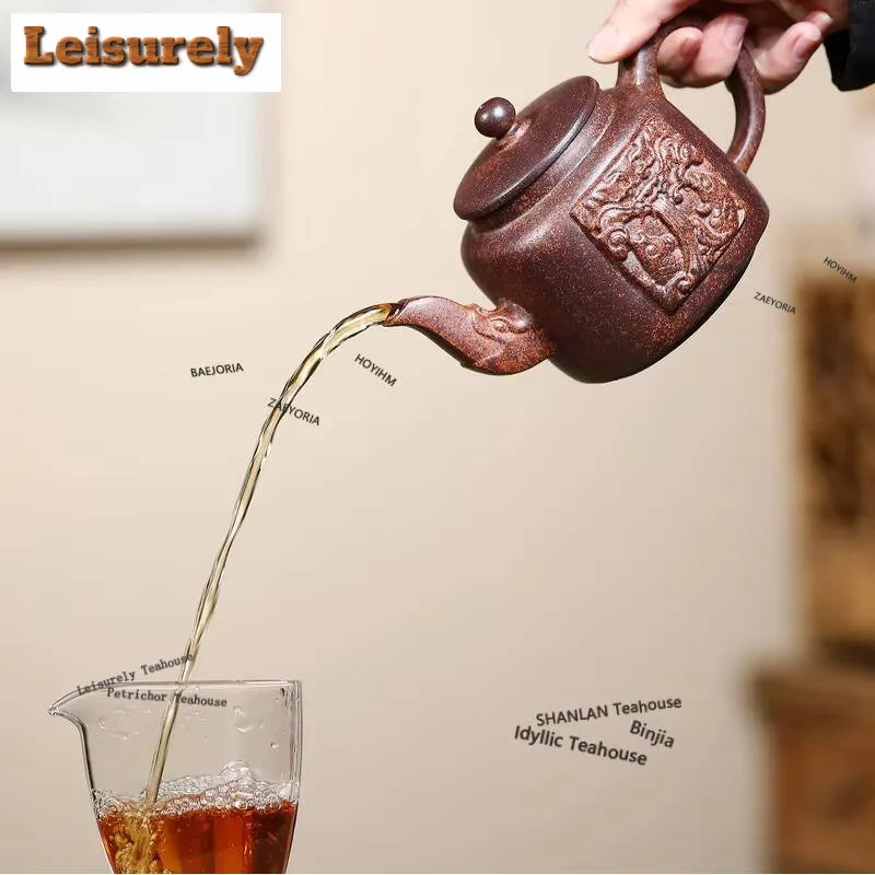 450ml Classic Yixing Purple Clay Teapots Handmade Dragon Pot Raw Ore Wood-fired Porcelain Mud Kettle With Infuser Zisha Tea Set
