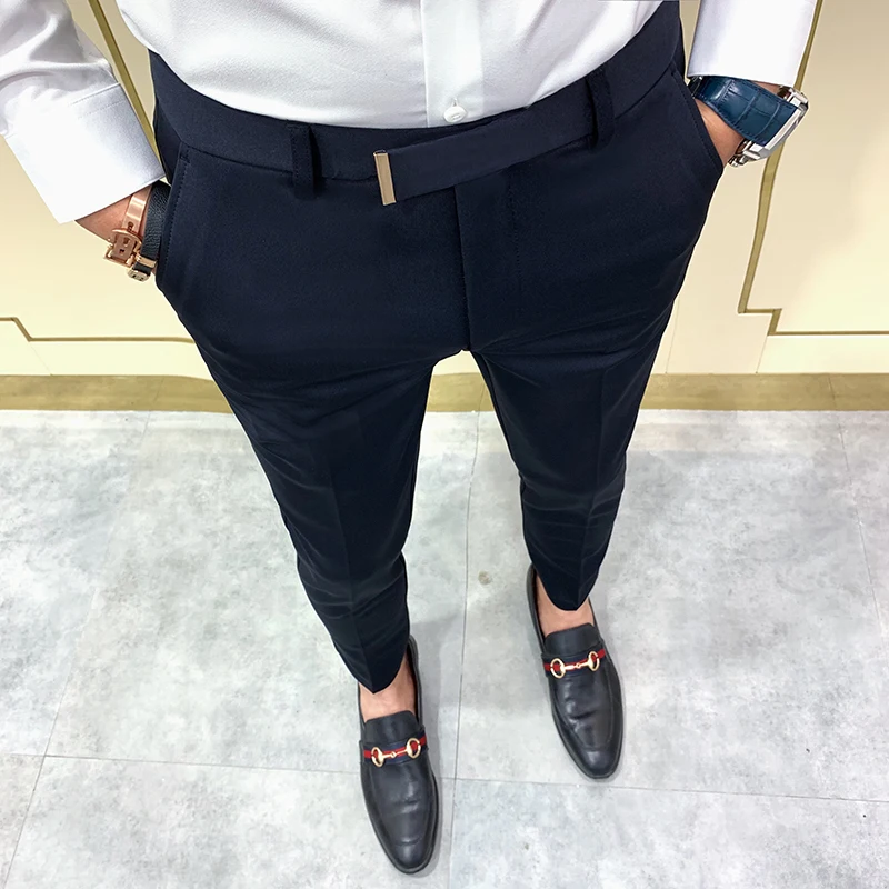 High Quality Elasticity Suit Pants Men Formal Business Office Social Dress Pants Slim Fit Casual Wedding Ankle Trousers Pantalon