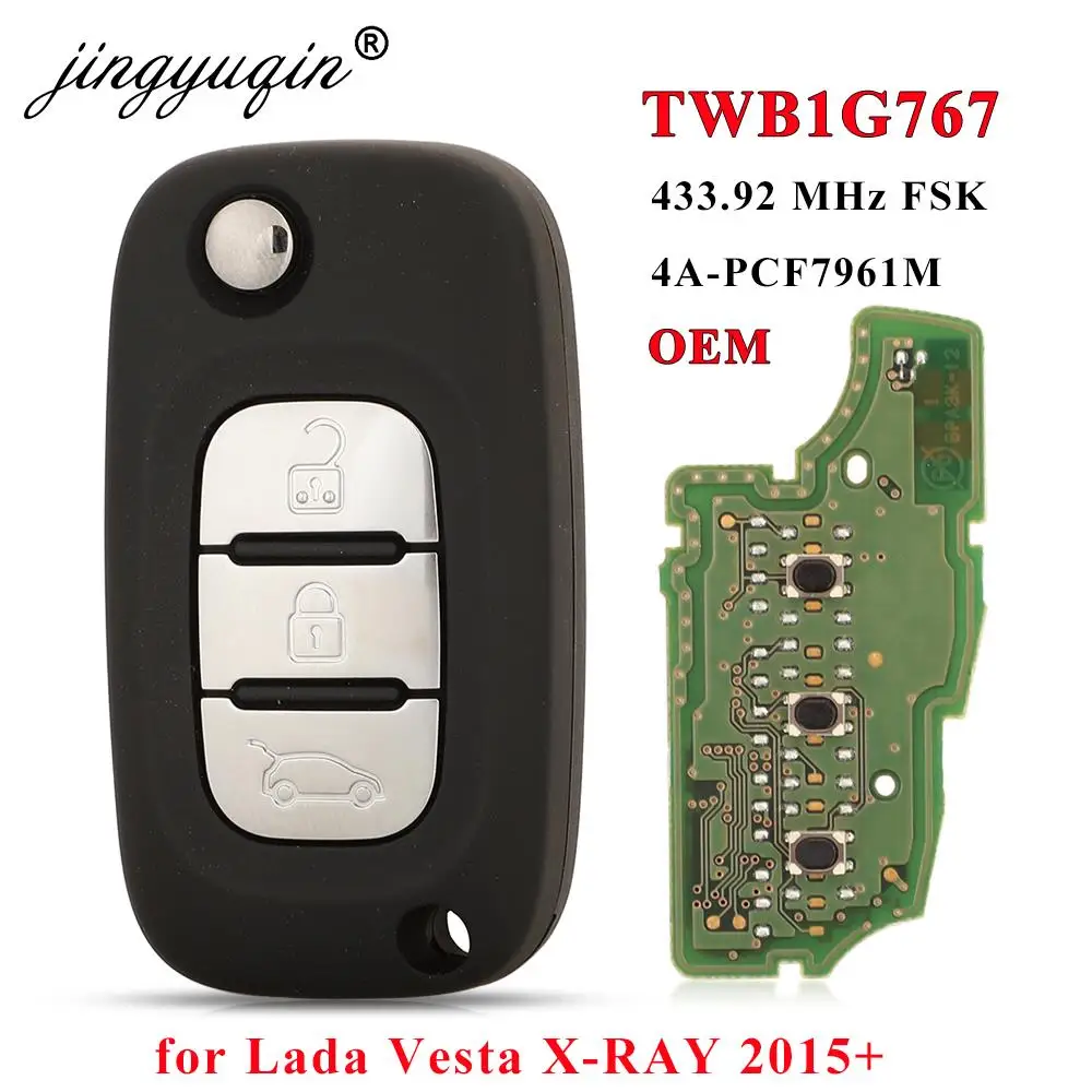 jingyuqin OEM Flip Remote Key 3Button 433MHz PCF7961M 4A for Lada Vesta X-RAY XRAY Granta Kalina Priora 2015-2019 TWB1G767