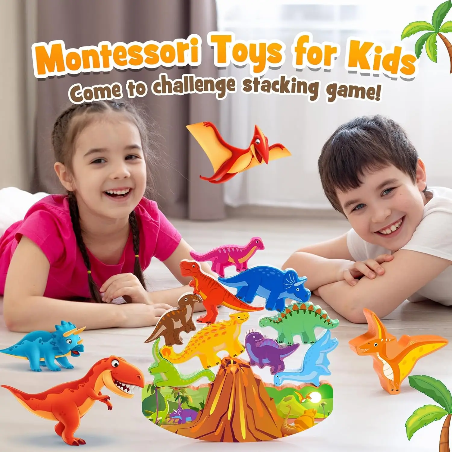 ของเล่นไดโนเสาร์สำหรับเด็กอายุ 2-7 ปี บล็อกไม้แบบซ้อน Montessori ของเล่นสำหรับเด็กอายุ 3 4 5 6 7 8 ปี ของขวัญวันเกิดสำหรับเด็กชายและเด็กหญิง