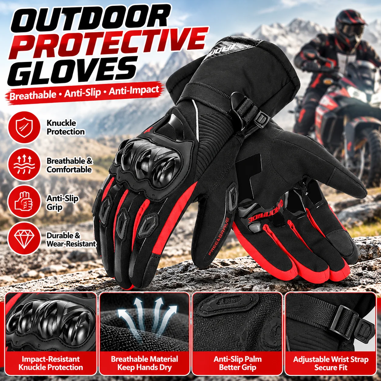 Winter Full Finger Motorcycle Riding Gloves Windproof Waterproof Touch Screen for Motocross Motorbike