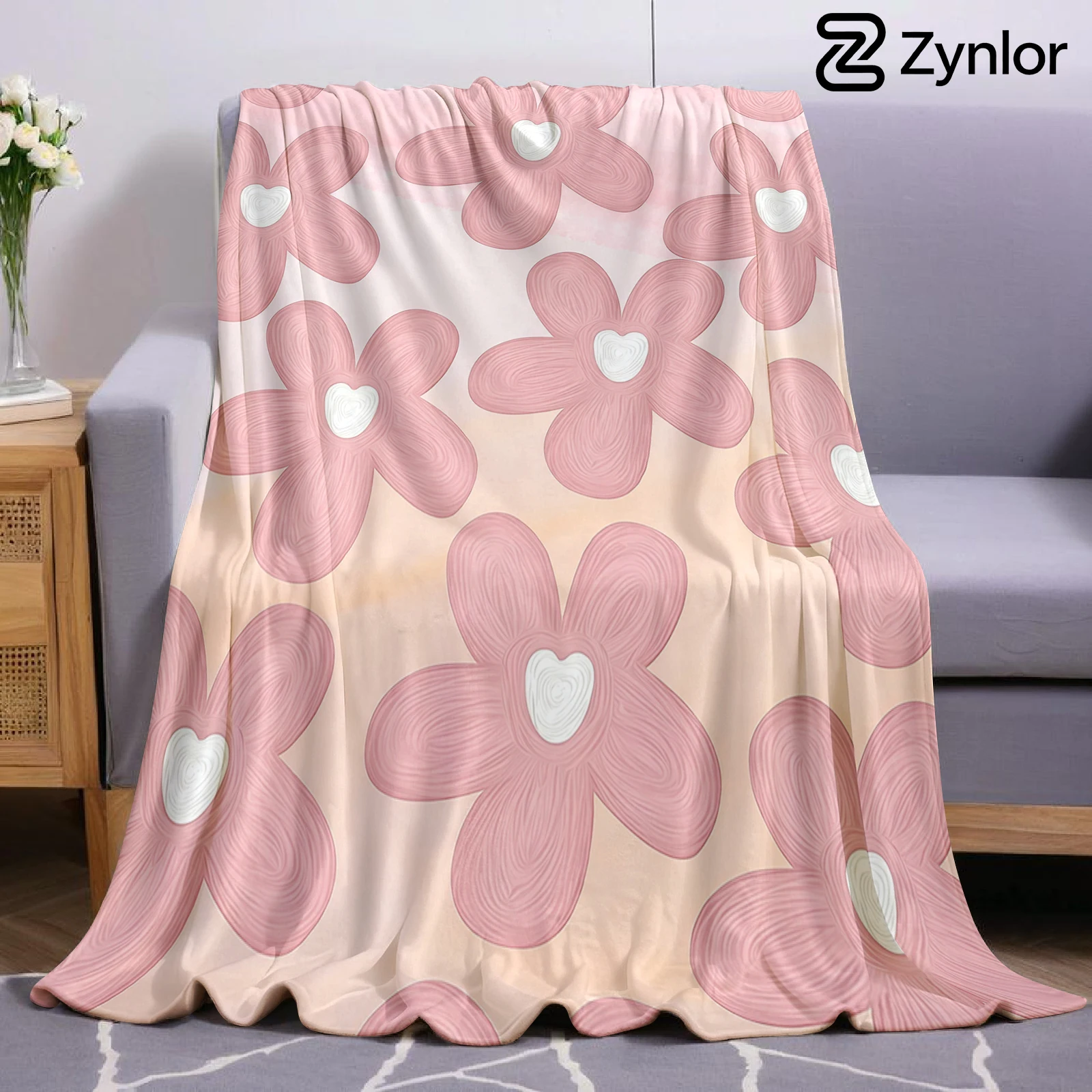 Pink Heart Flower Ultra Soft Sherpa Fleece Blanket Fluffy Warm Halloween Cozy Throw for Sofa Couch Bedroom Gift All season