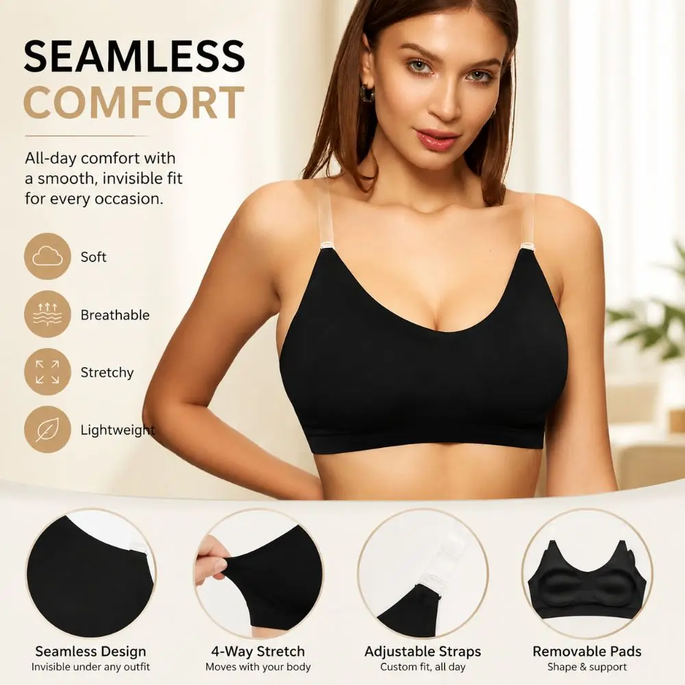 Supportive No Underwire Push Up Bras Breathable Fabric Push Up Padding Wireless Bralette Comfort Fit Sports Bras Daily Wear