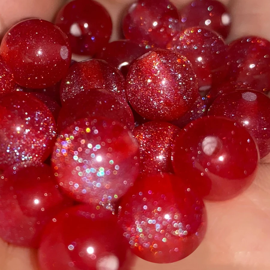 8/10/12 mm, 50 Stück, rotes Harz, feiner Glitzer, runde lose Perlen, DIY-Armband, Halskette, handgefertigte Schmuckherstellung – Detail 6
