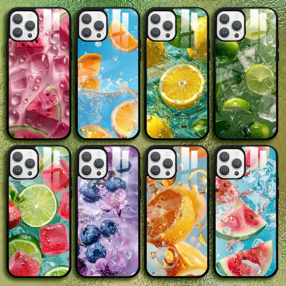 เคสโทรศัพท์ลายผลไม้ฤดูร้อน ANIME สำหรับ iPhone 11 12 13 14 15 16Pro Max Plus คุณภาพสูง เนื้อสัมผัสแบบกระจก