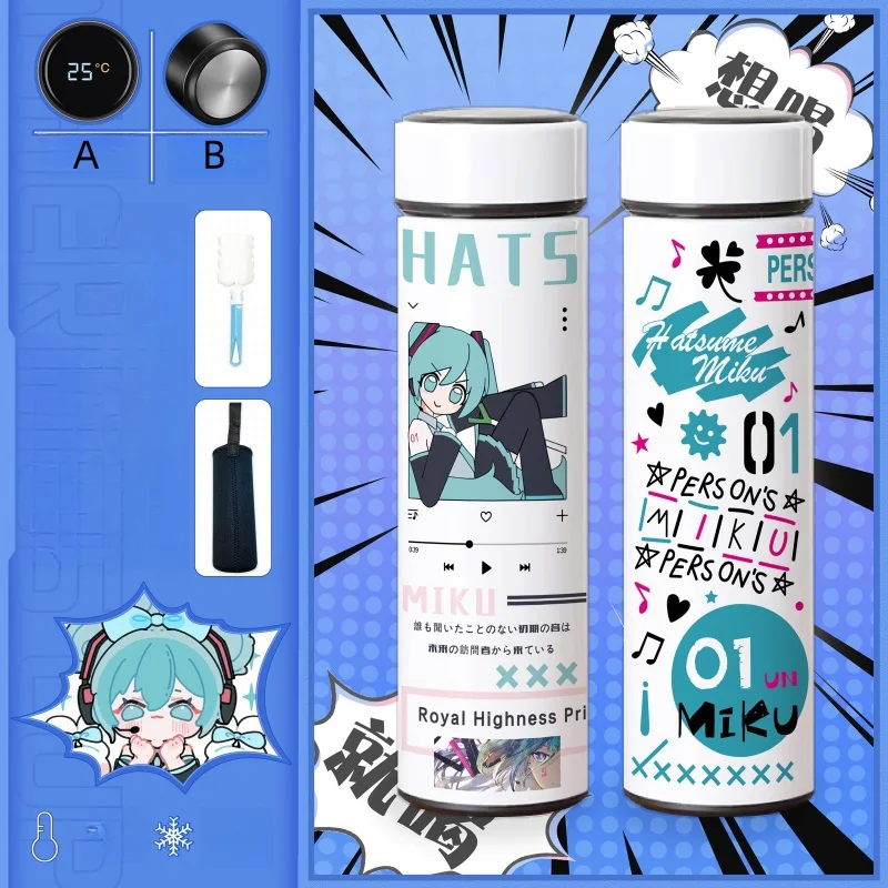 Hatsune Miku Anime Figure Peripheral Water Cup Thermo Cup Displays Temperature Long-lasting Heat Preservation Easy To Carry