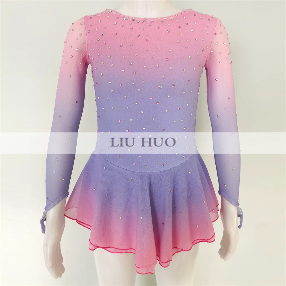 LIUHUO-Robe de Patinage Artistique pour Femme et Adolescente, Costume Personnalisé, Performance, Compétition, Justaucorps, Rose, Violet, Dégradé, brevsur Glace