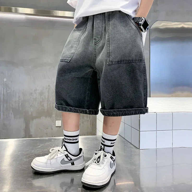 

Boys Summer Denim Five-point Pants Kids Fashion Gradient Color Denim Shorts Trousers Teen Casual Jeans Children's Clothing