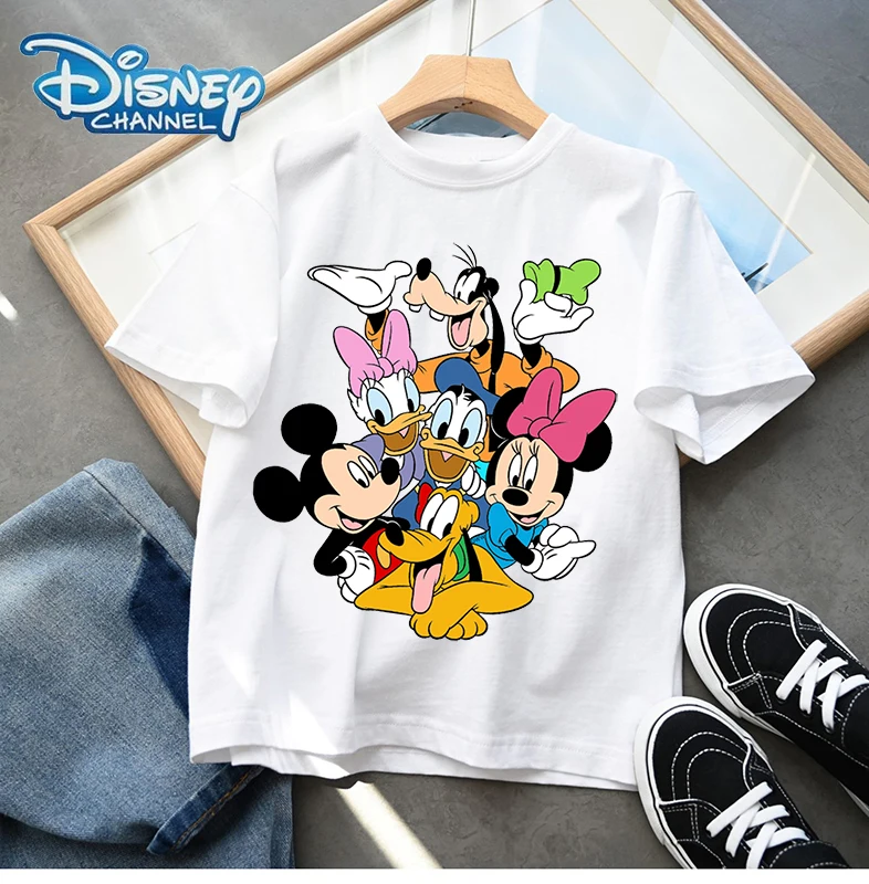 Disney Mickey Minnie Mouse T-shirt Cotton Short Sleeve Tees Cute Anime Boys Girls Clothes Fashion Hip Hop Tops Cartoon Toddler