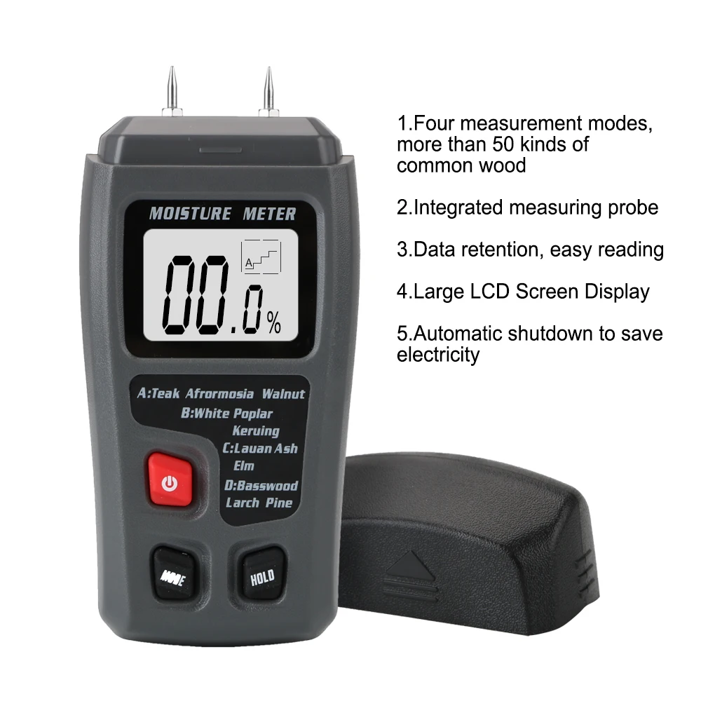 Digital Wood Moisture Meter 0-99.9% Two Pins Wood Humidity Tester Portable DIYWORK Timber Damp Detector with Large LCD Display