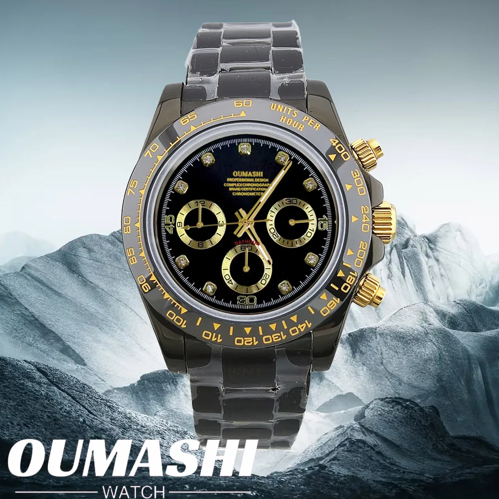 ساعات VK63 ارتفع الذهب الأحجار الكريمة 39.3 مللي متر ساعة فاخرة للرجال كرونوغراف ساعة رجالي vk63 حافظة VK63 كرونوغراف رجالي مقاوم للماء 10ATM