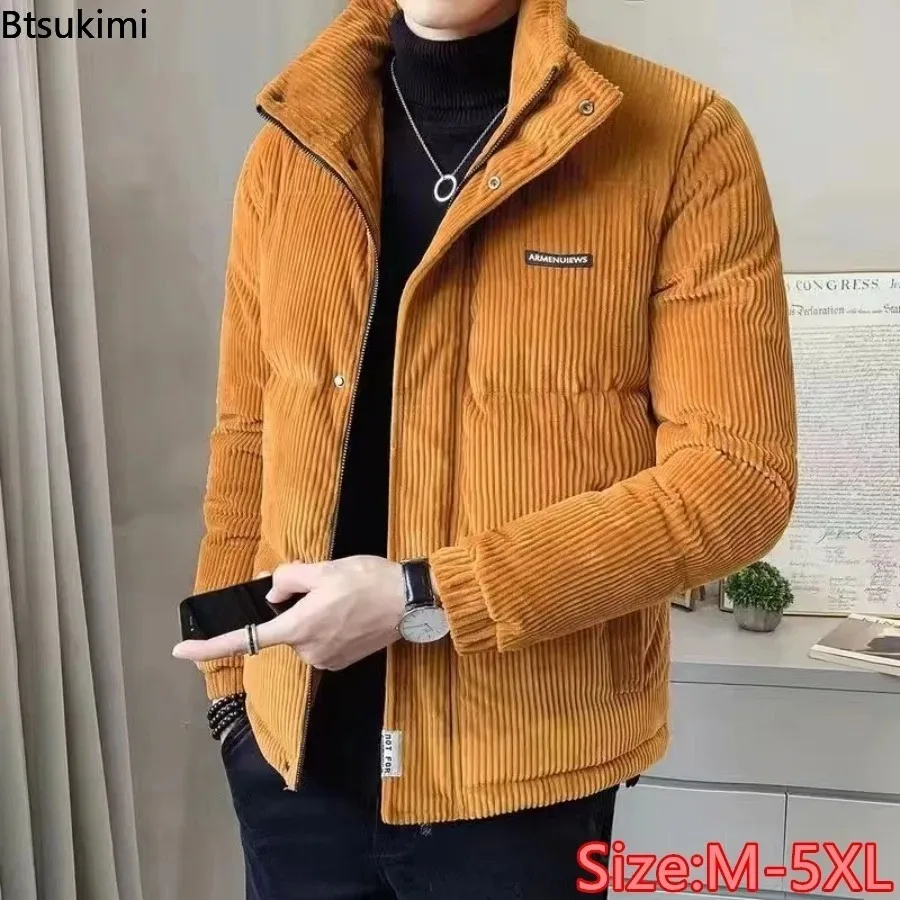 

Brand New Men's Corduroy Parkas Autumn Winter Thickened Warm Loose Casual Coats Fashion Stand Collar Zipper Cotton-padded Jacket