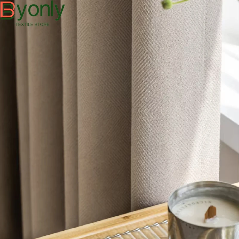 Customised Jacquard Dark Pattern Imitation Cotton and Linen Thickened Blackout Curtains for Living Room Bedroom Balcony