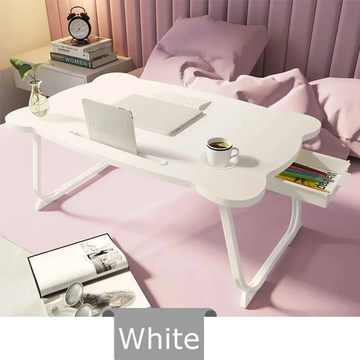 

Pink Portable Folding Laptop Stand Holder small table board Study Table Desk Wooden Foldable Computer for Bed Sofa Tea Serving