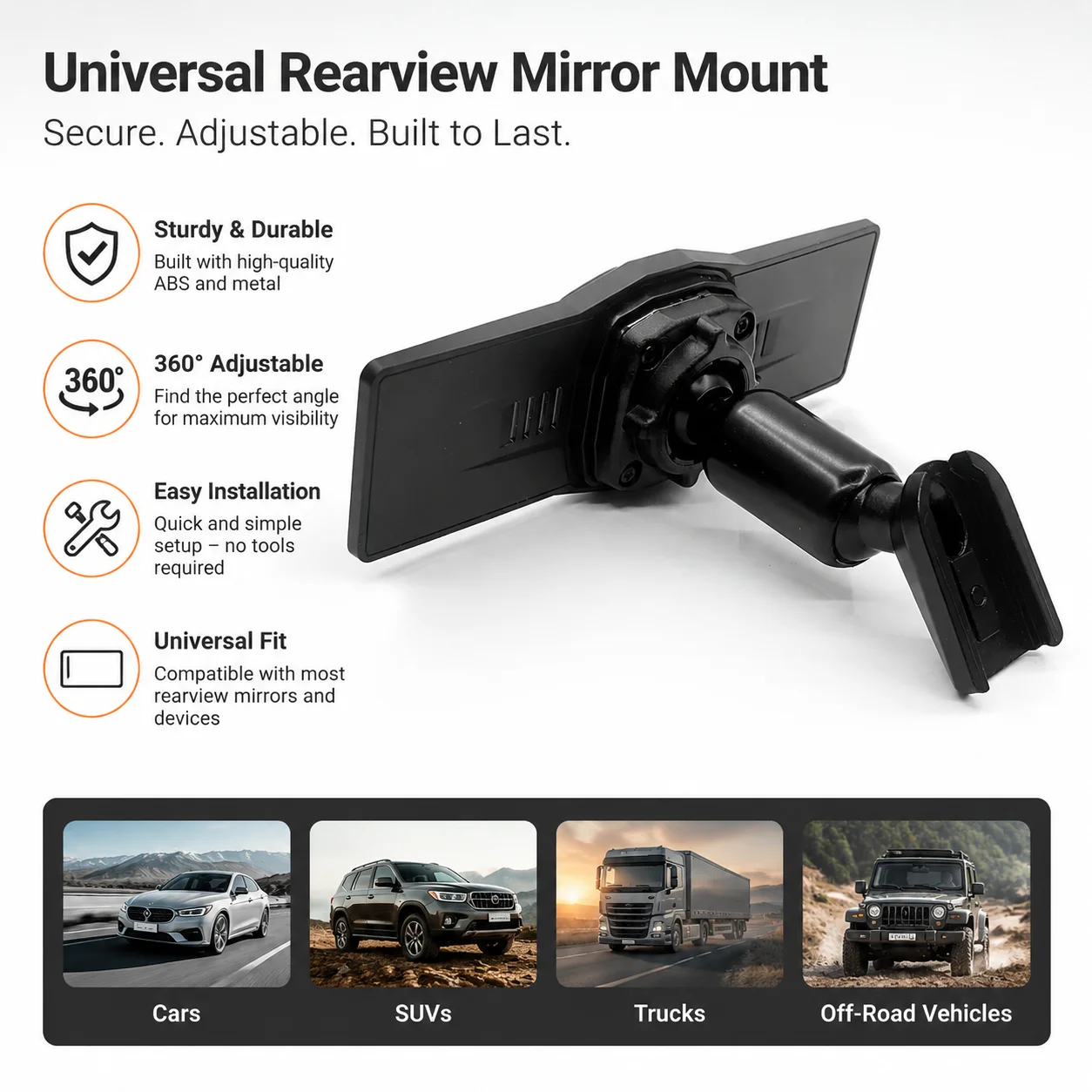 

Rear View Mirror Back Plate Buckle Panel + Interior Mirror Bracket for Car DVR Instead of Strap
