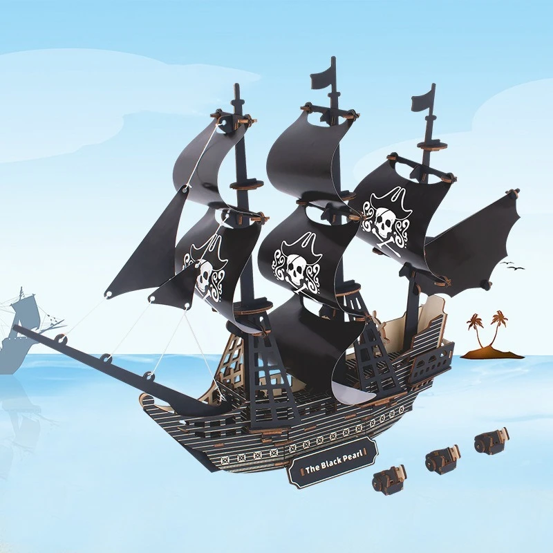 ชุดประกอบโมเดลเรือโจรสลัดแบล็คเพิร์ลแคริบเบียน ของเล่นตัวต่อสามมิติขนาดใหญ่ ทำด้วยมือ