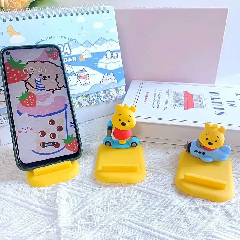 Disney Cartoon Mobile Phone Holder Kawaii Winnie The Pooh Anime Figures Dolls Mobile Phone Stand Desktop Ornament Student Gifts