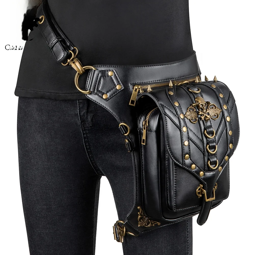 

Punk Motorcycle Bag Unisex Outdoor Shoulder Crossbody Bag with Skull Pattern Soft Polyester Zipper Closure Casual Style