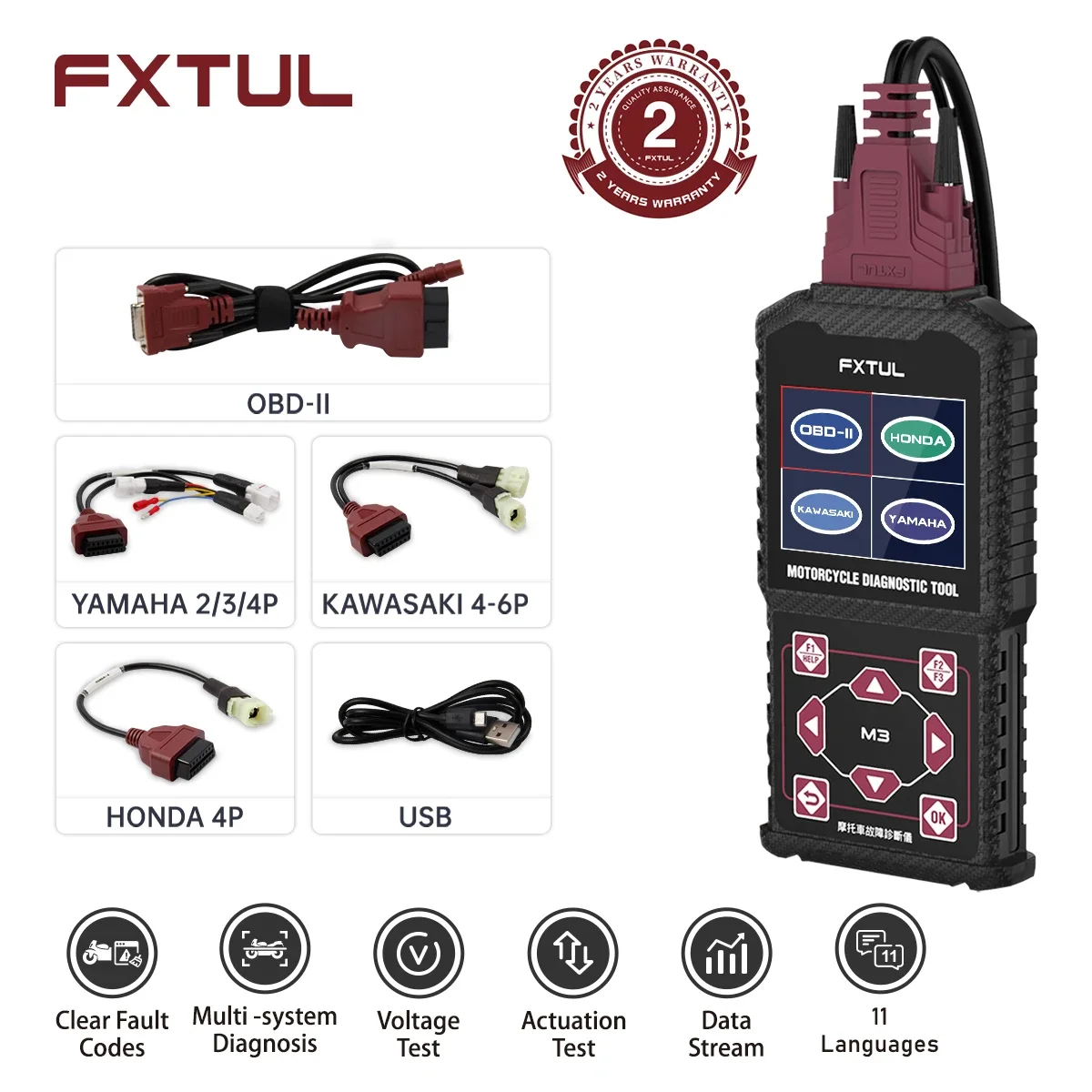 FXTUL M3 Universal Motorcycle Diagnostic Tester Fault Codes Read Data Stream Actuation Voltage Test Motorcycle Diagnostic Tools