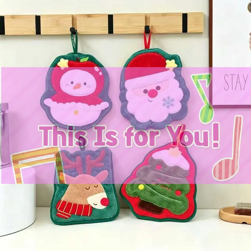 Christmas Hanging Hand Towels for Bathroom Christmas Tree Kitchen Towels with Loop Absorbent Soft Santa Gingerbread Decorative