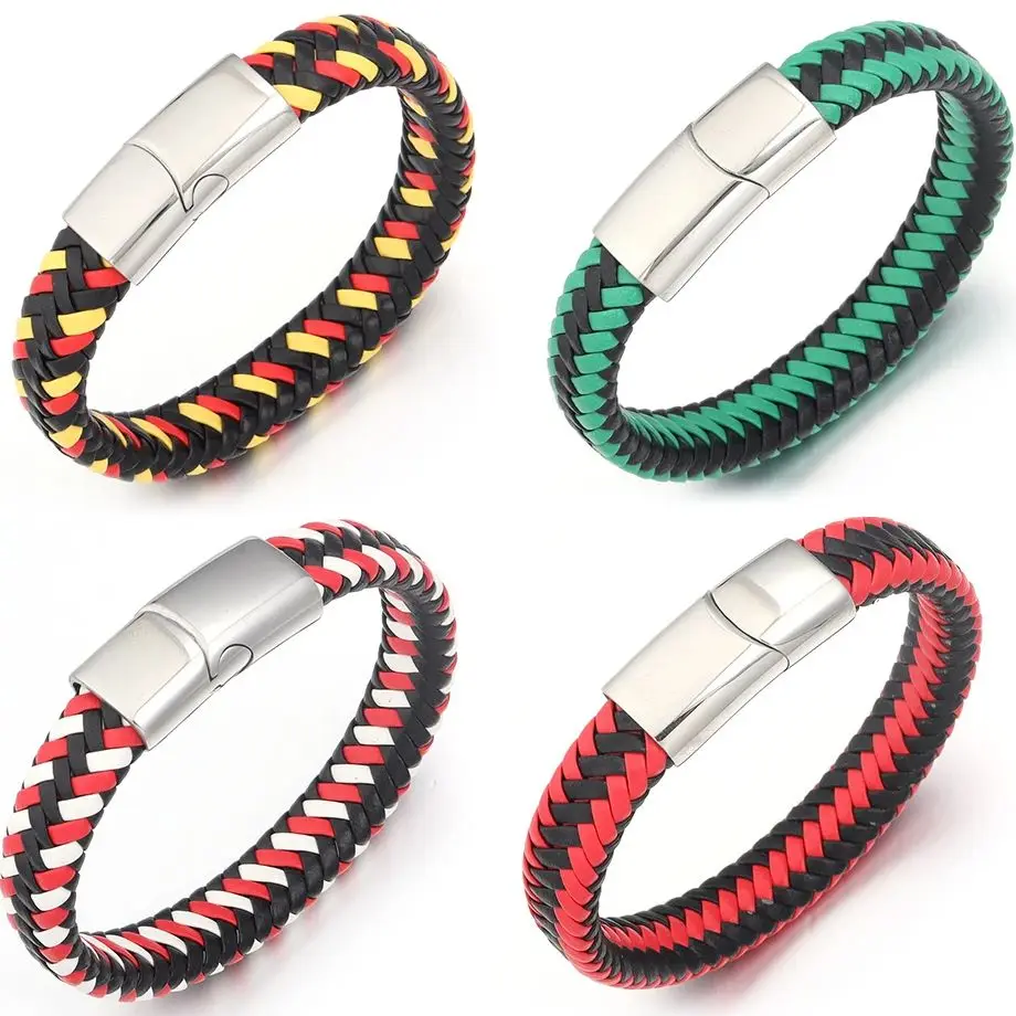 1 pz 12mm larghezza PU pelle intrecciata in acciaio inox liscio fibbia magnetica bracciali per uomo donna gioielli fai da te regali bracciali