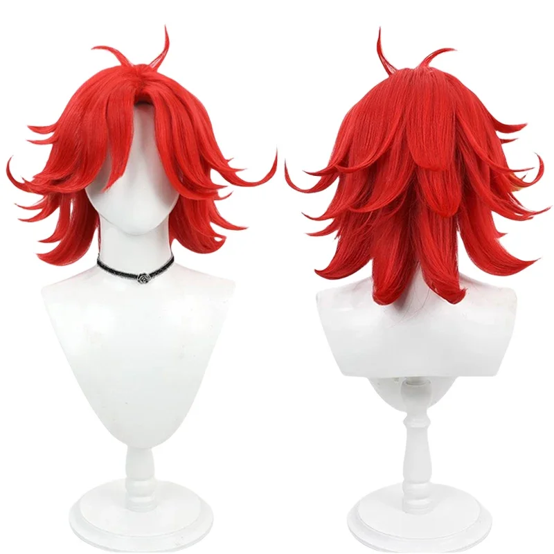 

Anime Niffty Cosplay Wig Red Short Curly Heat Resistant Synthetic Wigs Hair Cap Masquerade Halloween Party Dress Up