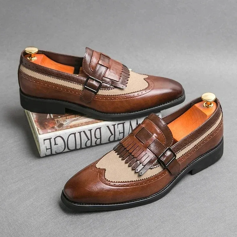 Men's Dress Shoes Fashion Classic Comfortable Loafers Pointed Metal Buckle Party Office Business Shoes for Men Zapatos De Hombre