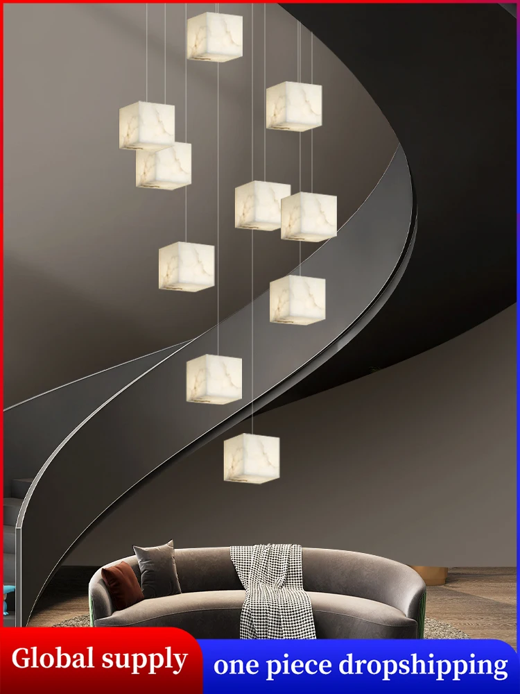 staircase Ceiling Chandelier indoor lighting Designer cloud stone LED Minimalism Simple Villa Attic Long Chandelier