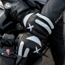 SFK Goat Leather Retro Motorcycle Gloves Fashion Outdoor Breathable Cycling Gloves Full Finger Non-slip Motocross Riding Gloves