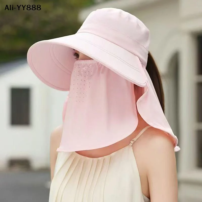 【YY88】Wide Brim Foldable Shawl Hat Anti UV Adjustable Integrated Face Mask Fisherman Hat Large Brim Sun Hat Summer