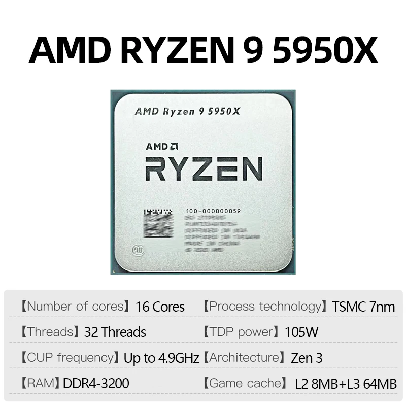 معالج AMD Ryzen 9 5950X المعبأ لوحدة المعالجة المركزية حتى 4.9 جيجا هرتز 16 نواة 32 خيط مقبس AM4 معالج ألعاب سطح المكتب مع حزمة AMD الأصلية