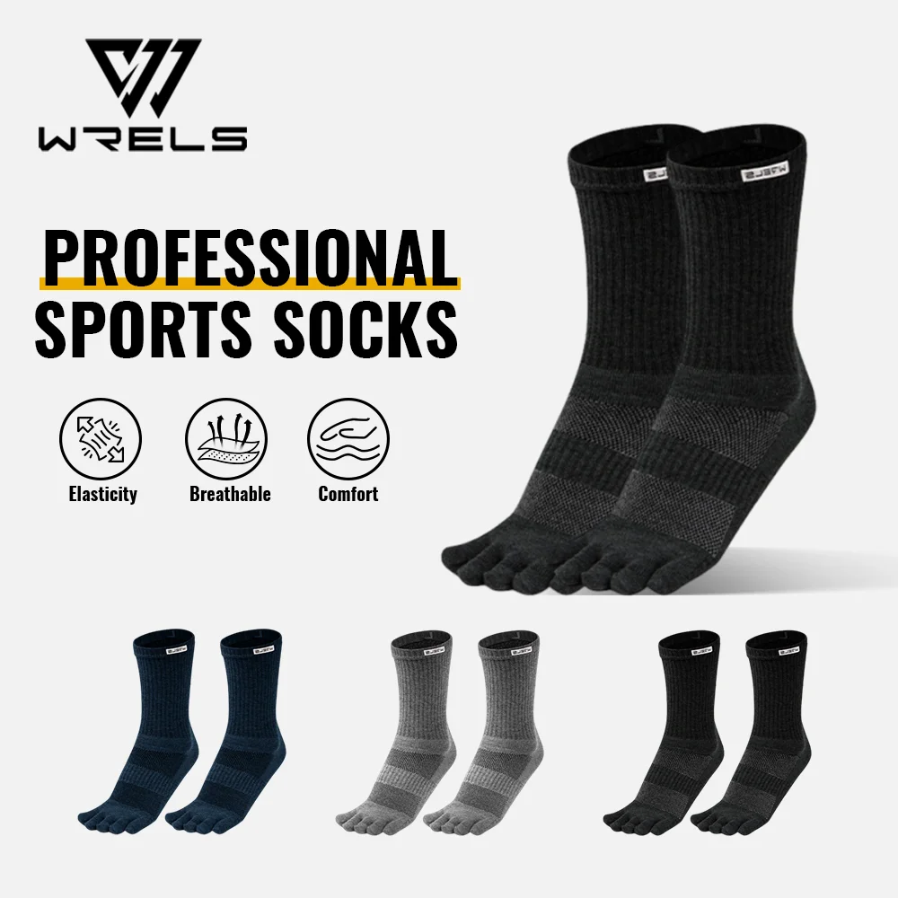 

WRELS 1/2/3 Pairs Toe Socks Arch Support Breathable Crew Five Finger Socks Men Cotton Anti-Slip Cycling Running Athletic Socks