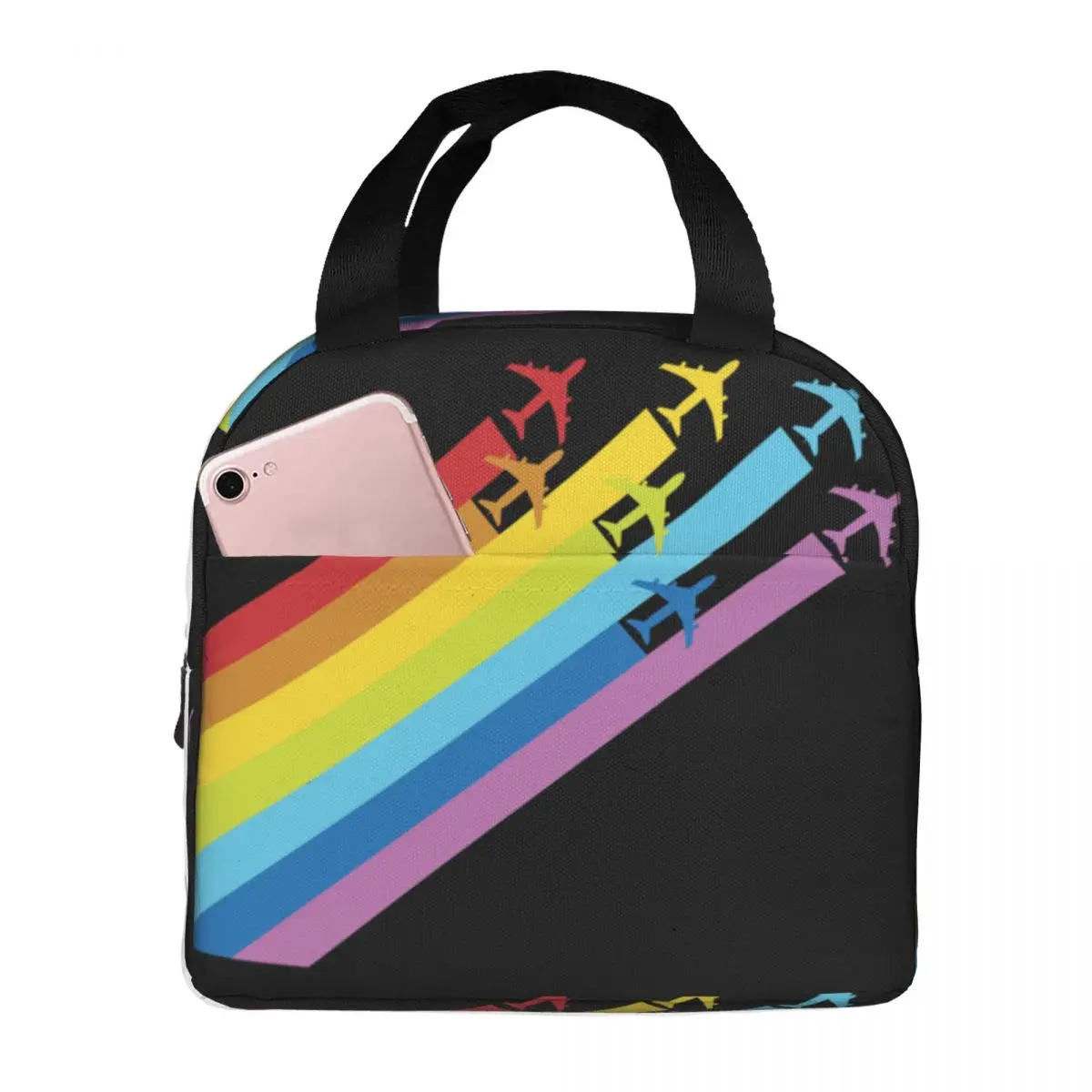 Rainbow Airplanes Chemtrails Insulated Lunch Bags for Camping Travel Aviation Fighter Pilot Portable Thermal Cooler Lunch Box