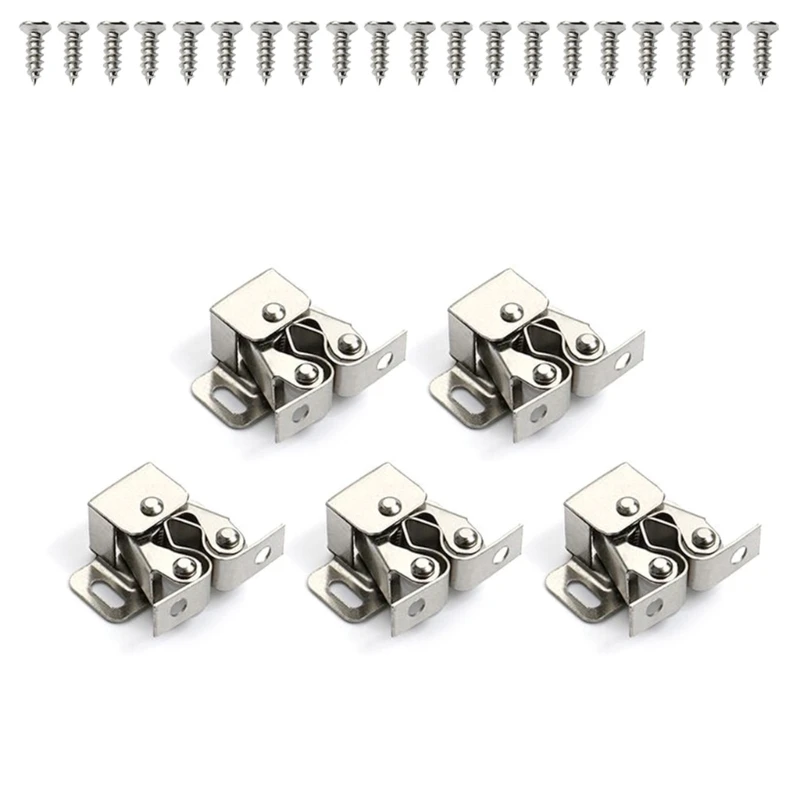 Set of 5 Cupboard Cabinet Door Catches with Screws Twin Roller Closet Catch,Double Roller Catch Use for Home Furniture