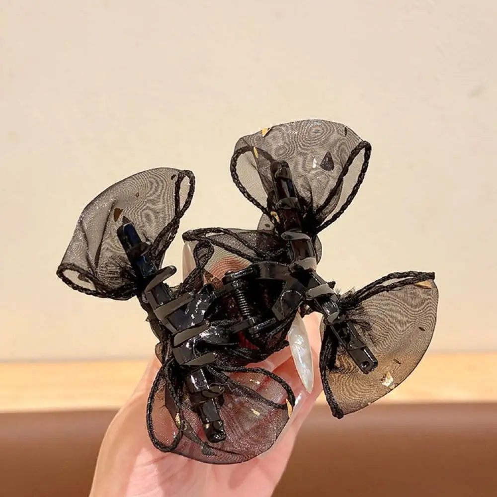 Elegant Mesh Bowknot Shark Clip Fashion Hair Claw Clip For Women Styling Barrettes Decorative Headwear For Daily Party Use