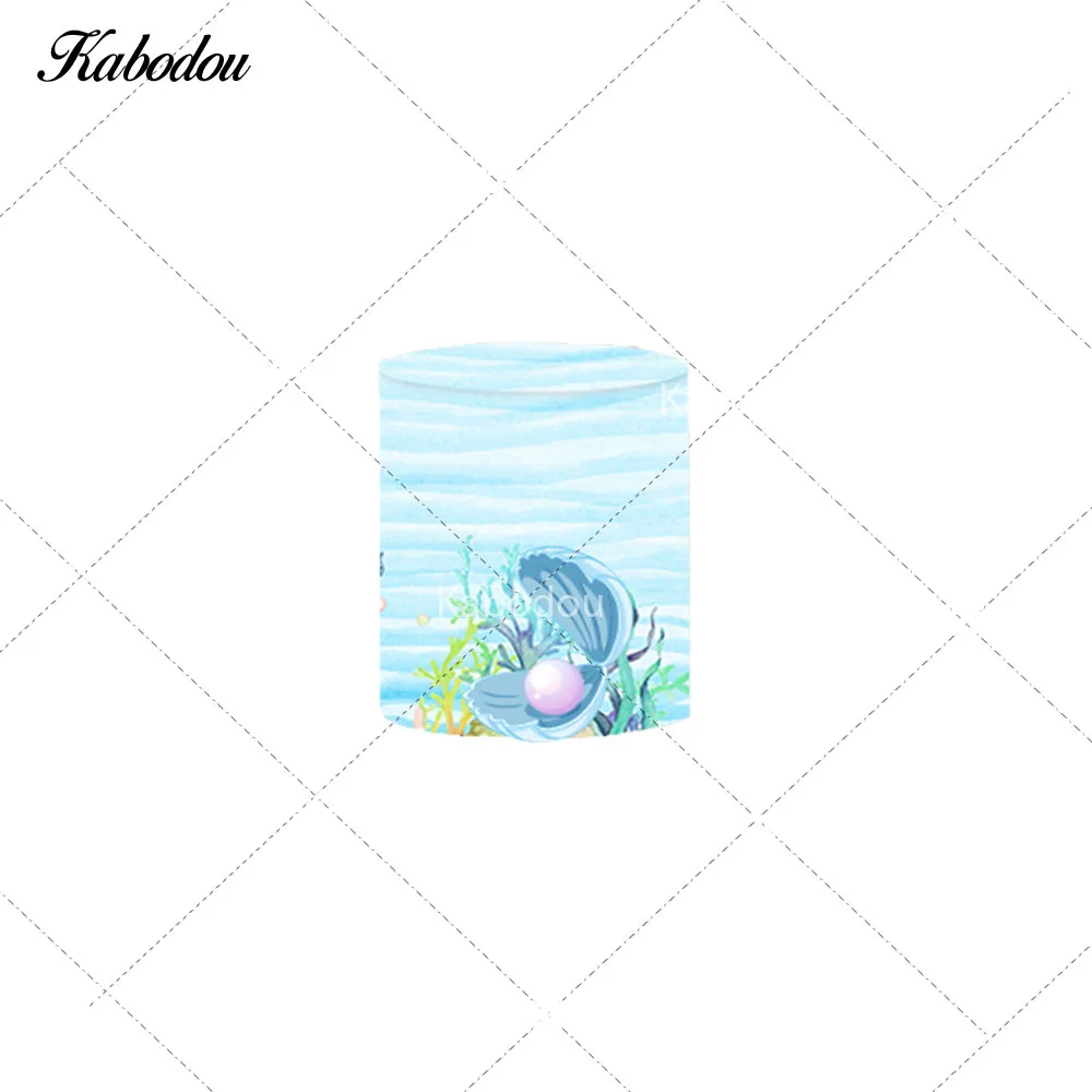 Little Mermaid Circle Photo Backdrop Girls Birthday Baby Shower Disney Princess Round Photography Background Cylinder Covers