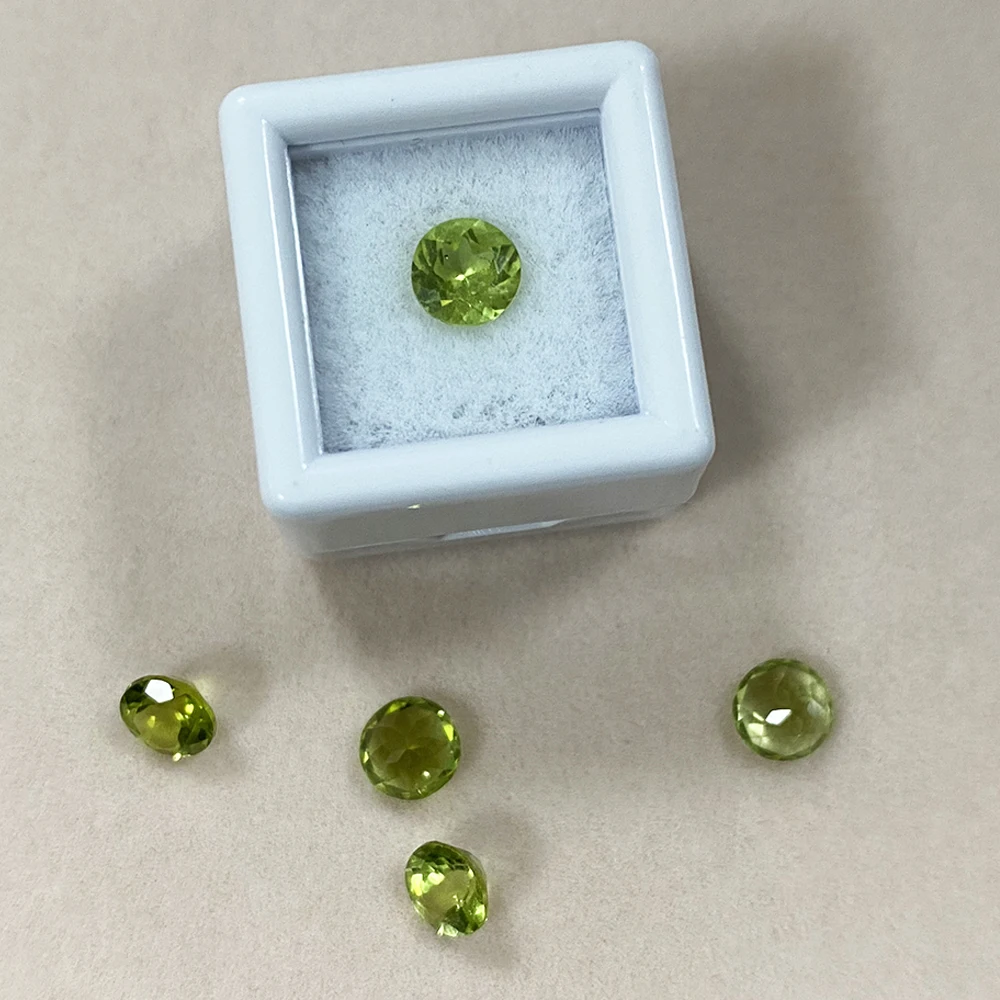 100% Natural Loose Stone 7X7mm 1.4ct Round Cut Olivine Peridot Gemstone ​for Earring Ring Necklace DIY Jewelry Making Accessory