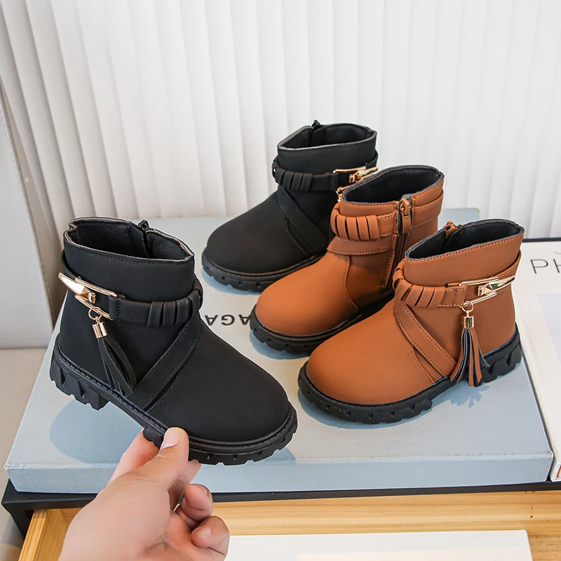 

Girls Boots Kids Fashion Buckle Cool Solid Color Toddler Girls Shoes Children Casual Boots Versatile Spring New baby boy shoes