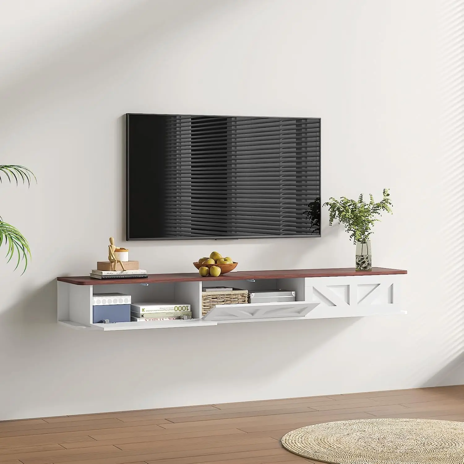 

White Floating TV Stand For 43 55 65 70 Inch TV, Entertainment Center Media TV Console Shelf And Storage Drawers, Customized