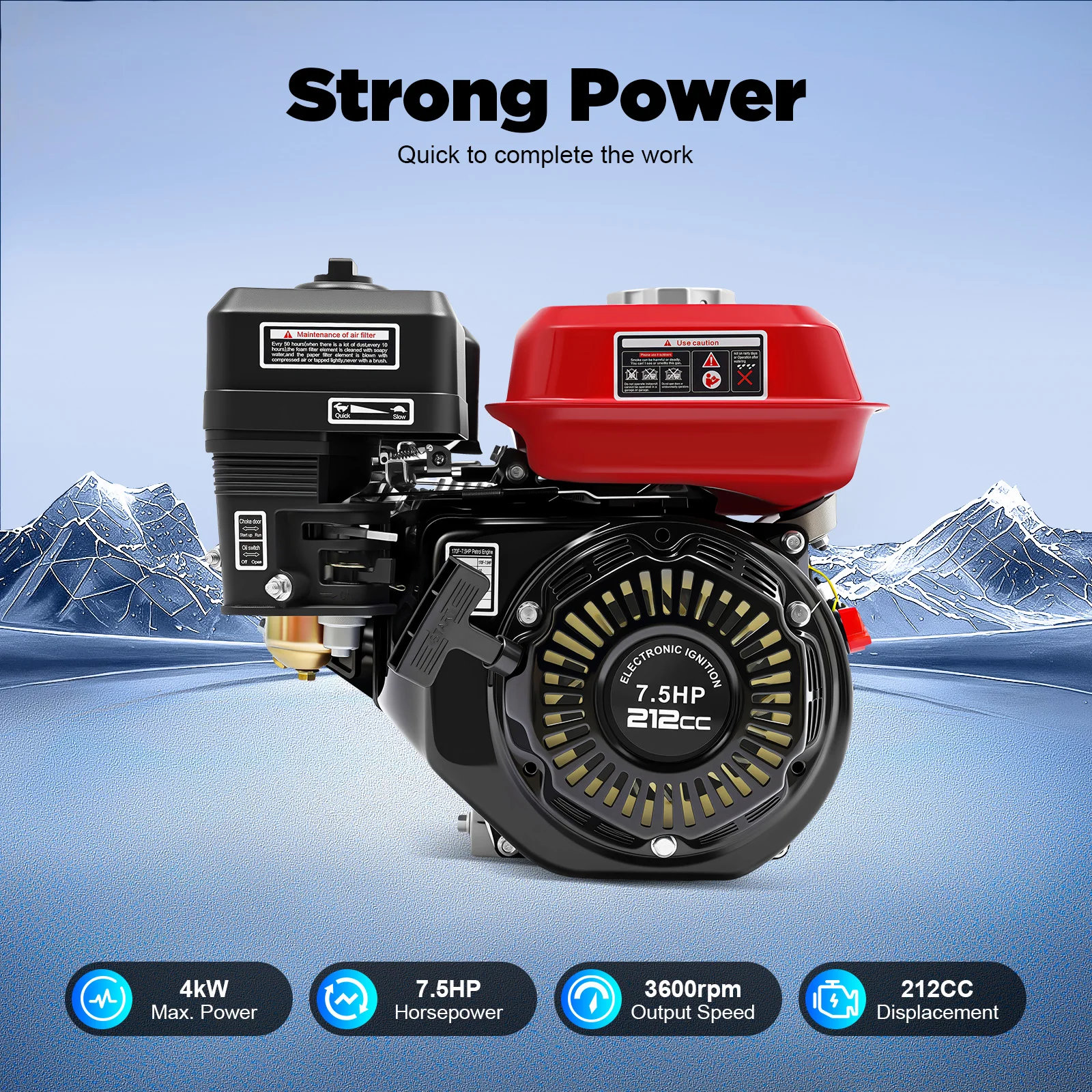 7,5 PS 4-Takt-Motor 4000W 212CC 3600RPM für Go-Karts, Mini-Motorräder, Rasenmäher - Leistungsstarker Außenmotor für Gartenmaschinen