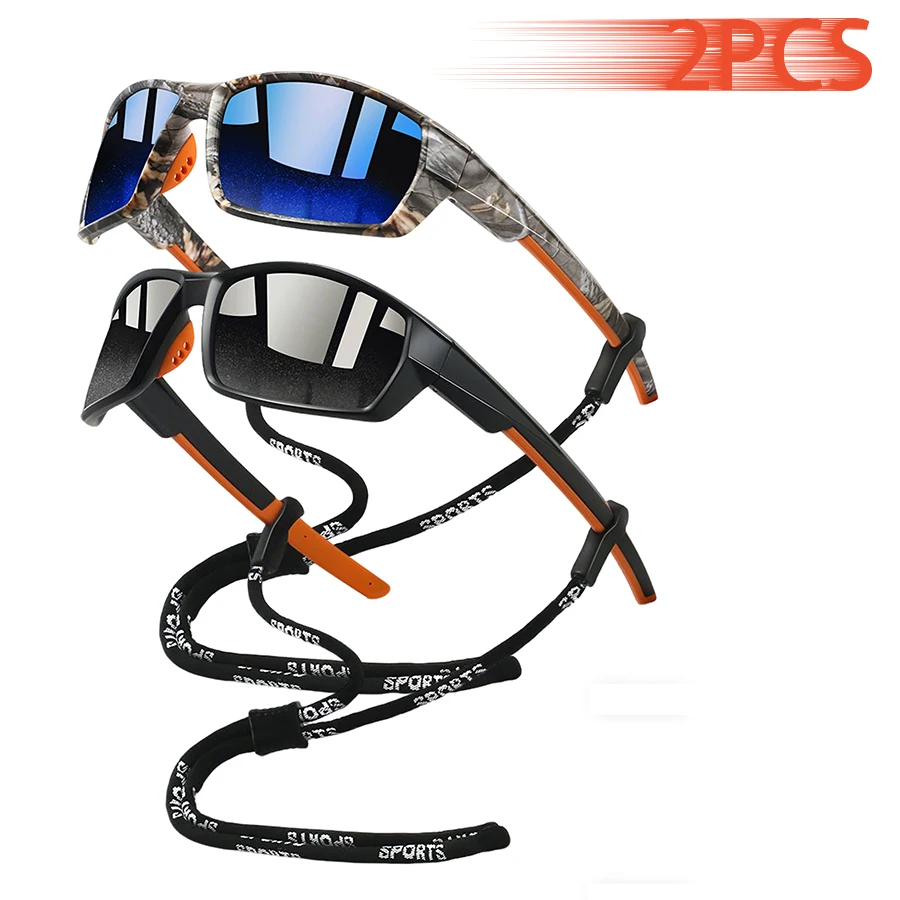 

2 шт. с цепочкой, модные спортивные солнцезащитные очки для мужчин и женщин, вождение, рыбалка, велоспорт, альпинизм, спортивные мужские очки