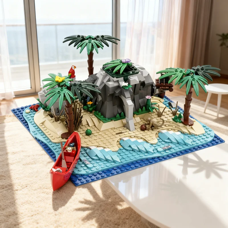 

780 деталей MOC: Пиратская тайная пещера-убежище с выглядывающим пиратом, модель для сборки, креативный подарок, DIY-декор для взрослых, премиум-класс