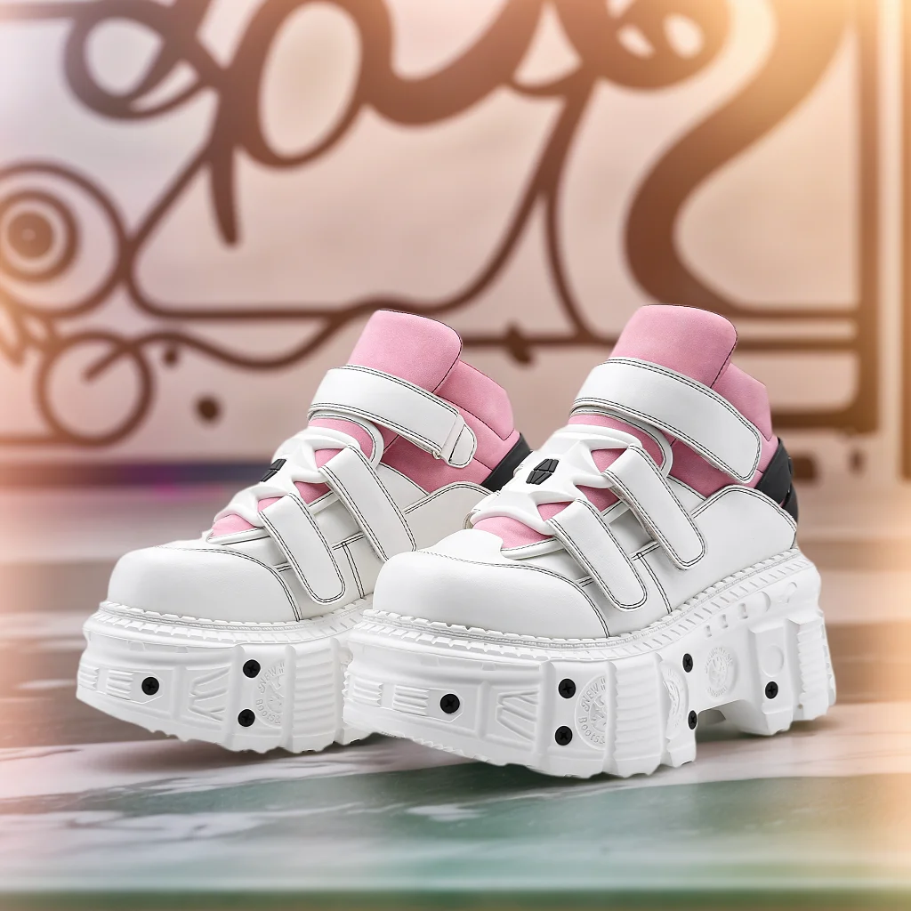 

2025 New Punk Style Women Shoes Lace-up Heel Height 6CM Platform Shoes Woman Metal Decor Woman Sneakers Gothic Ankle Rock Boots