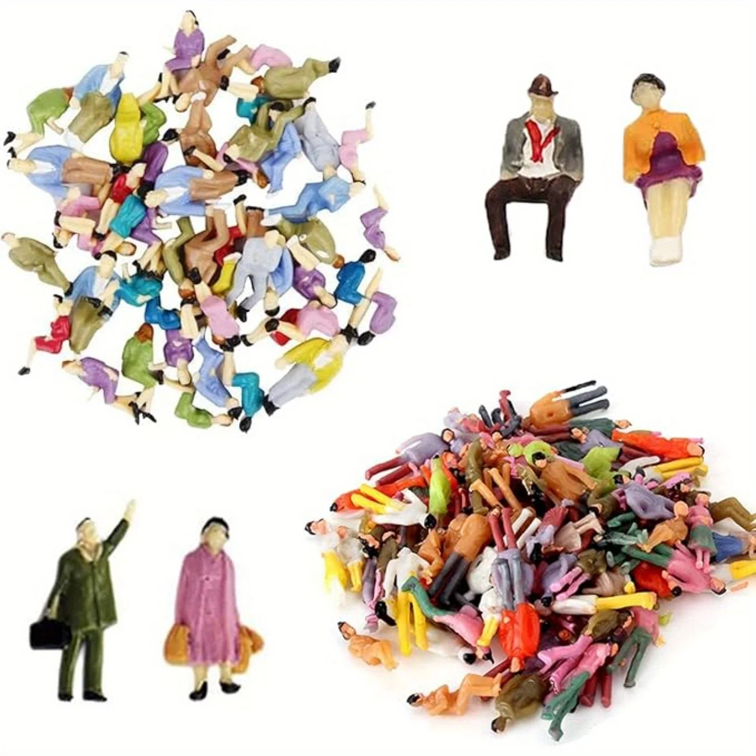 Pack of 100 Mini Model Railway Figures People Figures Painted Sitting and Standing People Various Poses Miniature People Track H