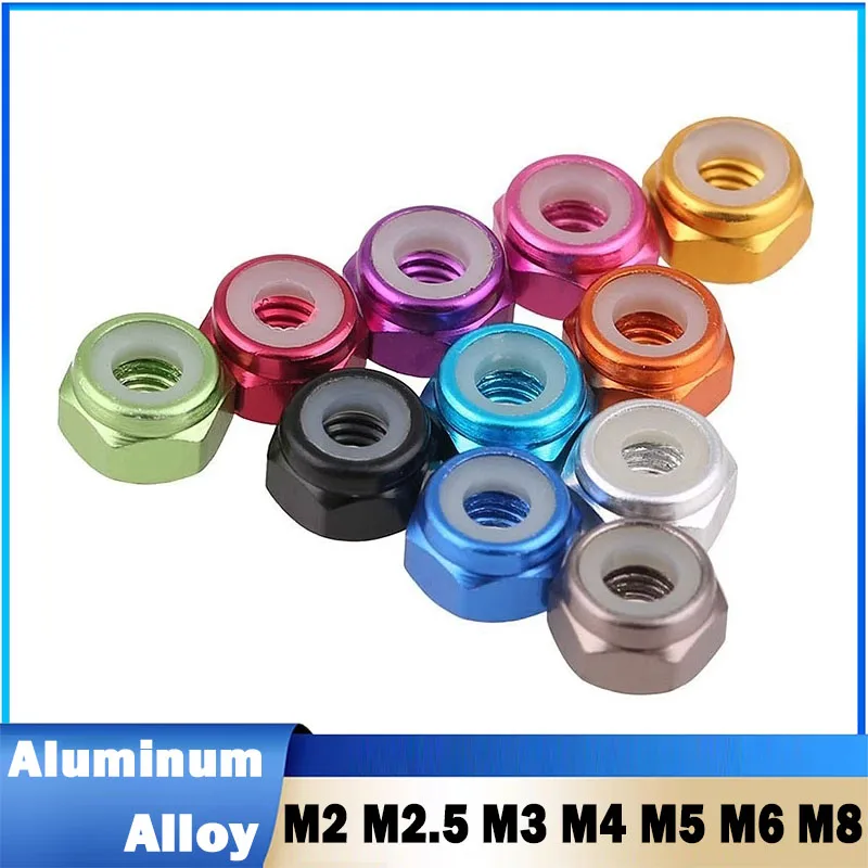 2~10Pcs M2 M2.5 M3 M4 M5 M6 M8 Anodized Multi-color Colourful Aluminum Alloy Nylon Lock Nut Insert Lock Nut Self-locking Nuts